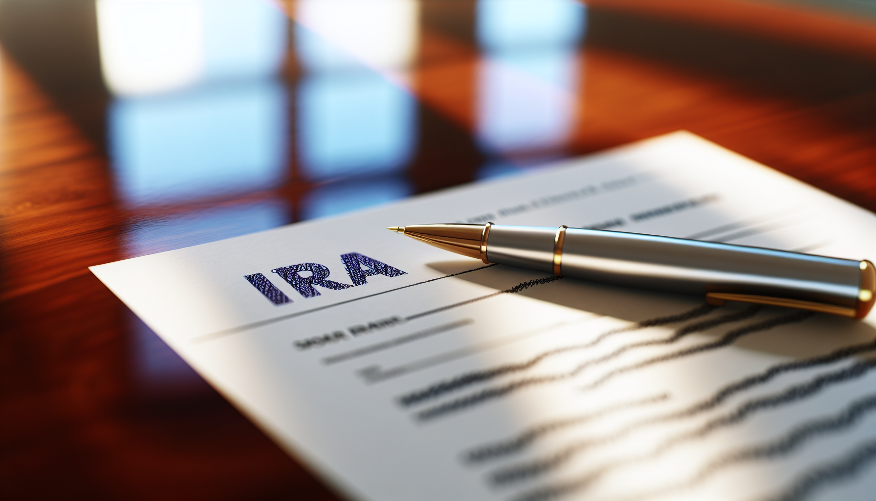 Gold IRA documents and pen on a desk
