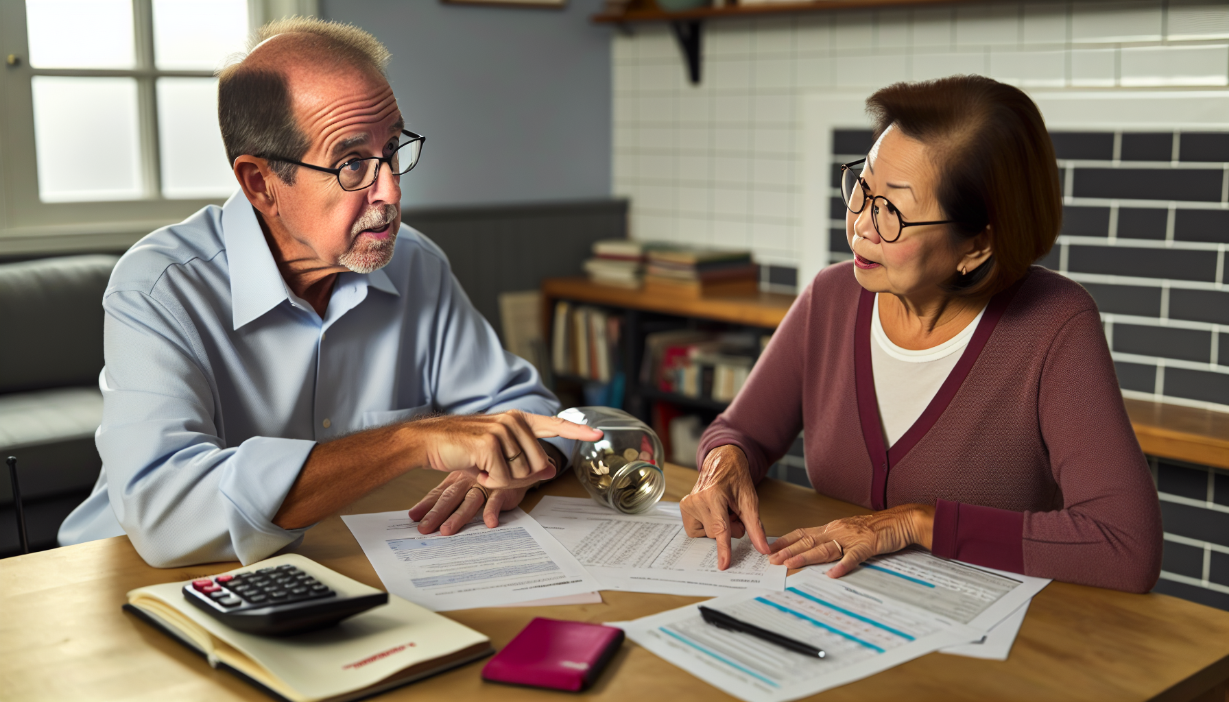 Retired couple discussing IRA contributions