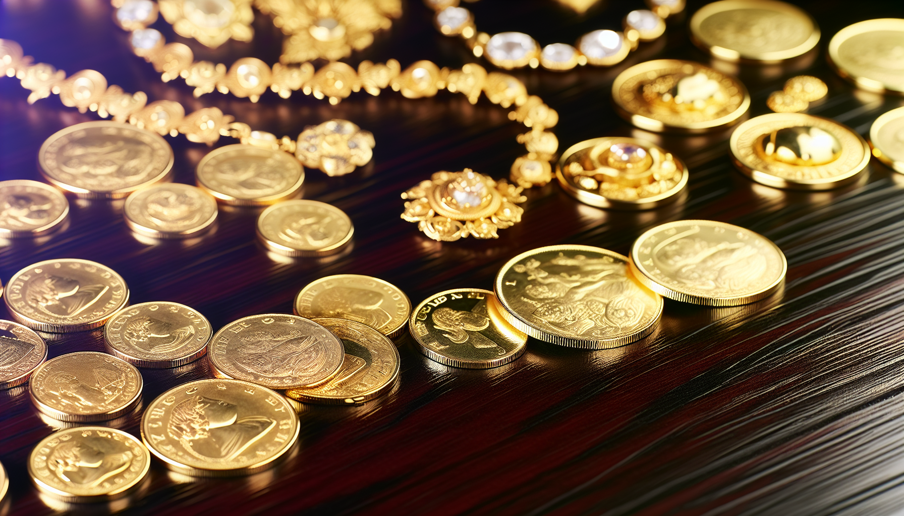 Shiny gold coins and jewelry